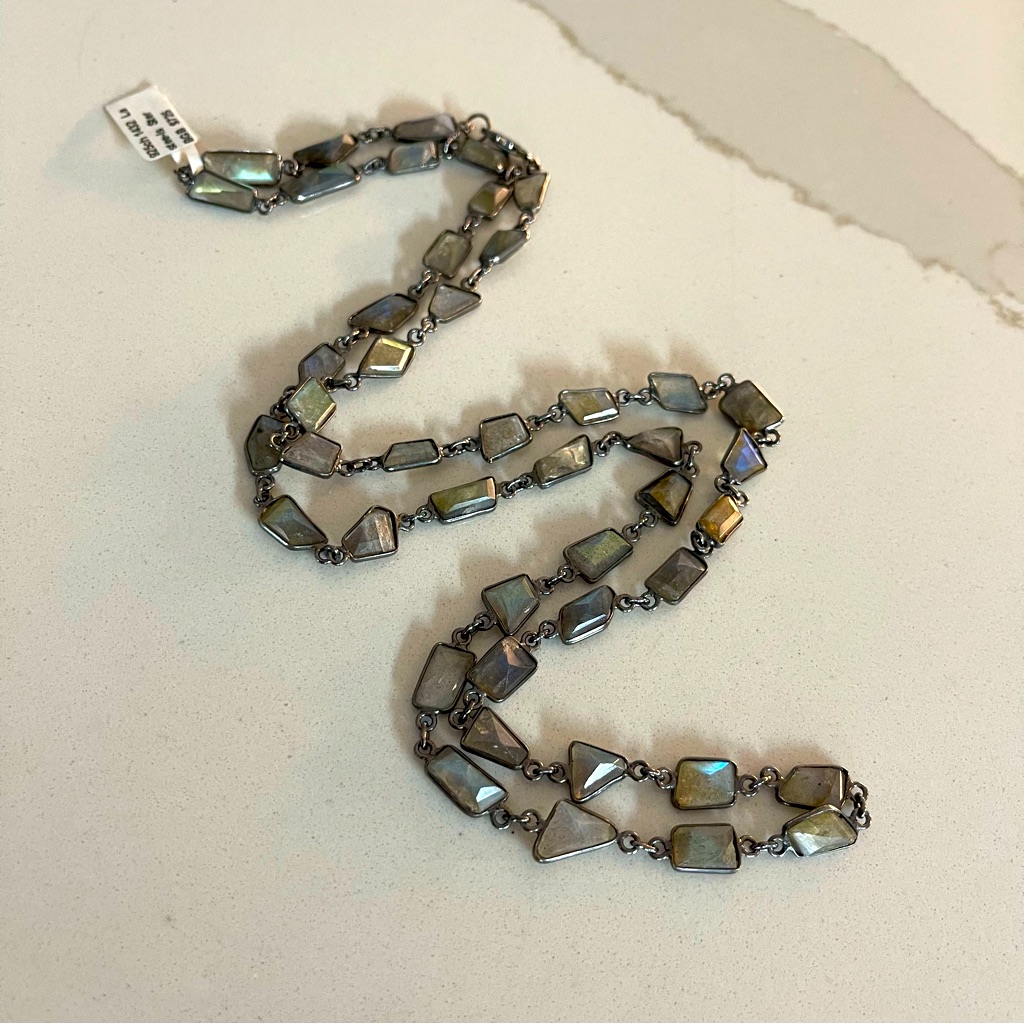 One Of A Kind Faceted Labradorite Stone Necklace 38” Long
